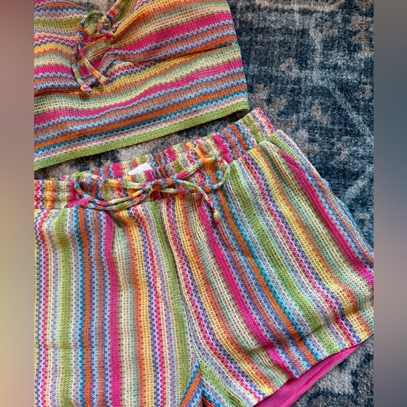 Two Piece Boho Striped Crochet Top and Shorts Set - Picture 6 of 6